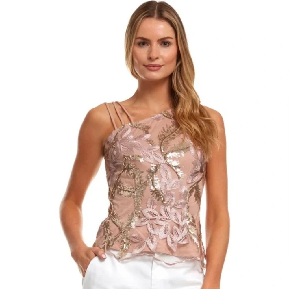 Embroidered Floral One Shoulder Strappy Top